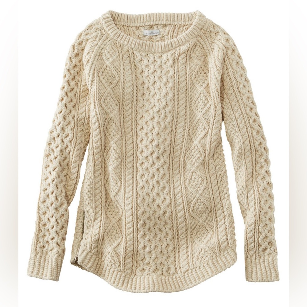 Women's L.L.Bean Signature Cotton Fisherman Tunic Sweater NWT S Beige